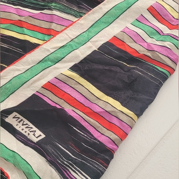 LANVIN Paris Vintage 100% Silk Multicolored Scarf Retro Striped Pattern - Picture 5 of 11